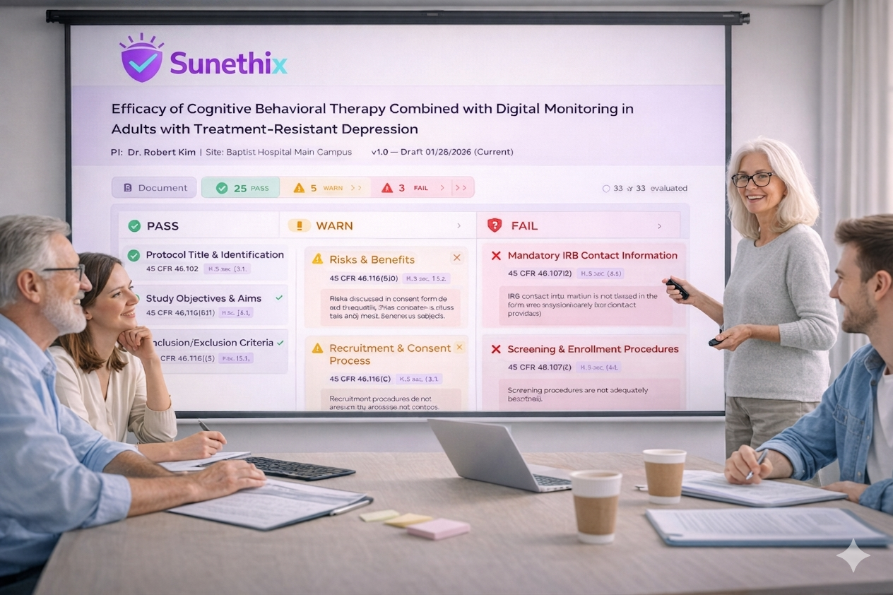 Team reviewing Sunethix regulatory compliance report
